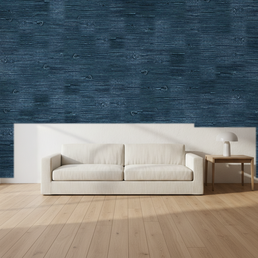 Nantucket Grasscloth Marine Blue Wallcovering | Phillipe Romano room setting