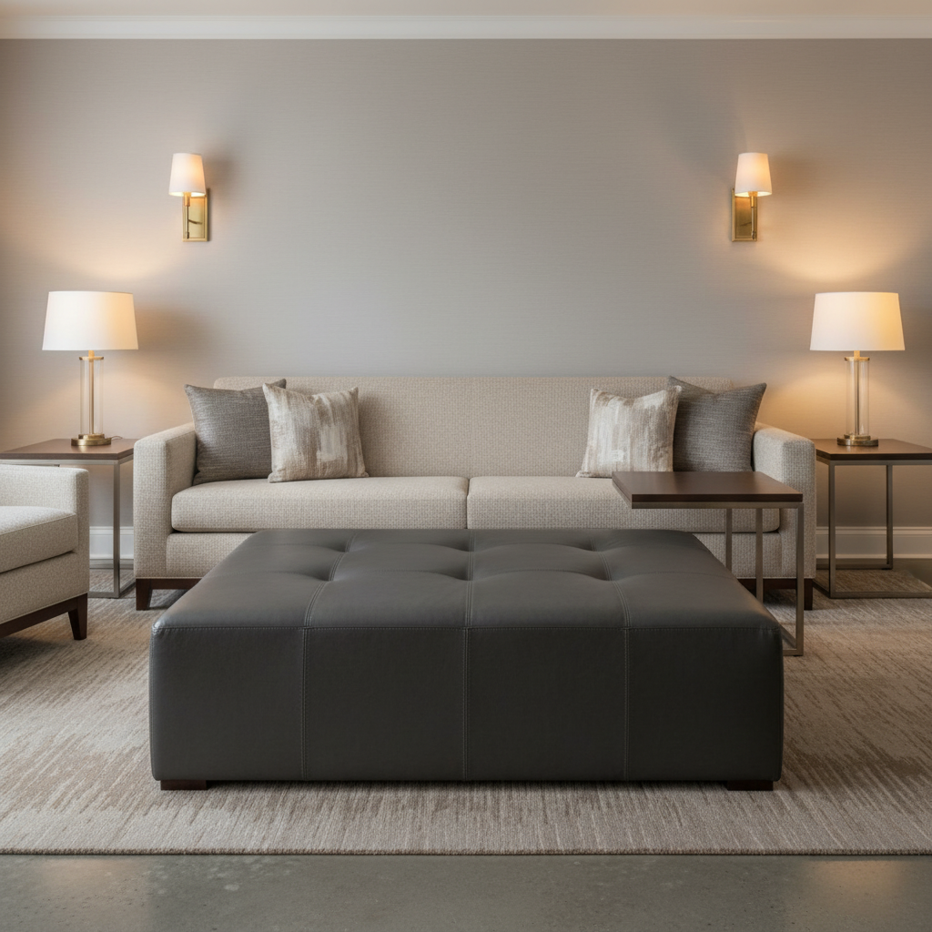Aire Pebbled - Charcoal Breathable Polyurethane Upholstered Ottoman | Architectural Fabrics