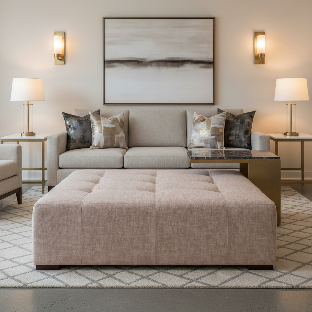 Tweed Bay - Blush Upholstered Ottoman | Architectural Fabrics