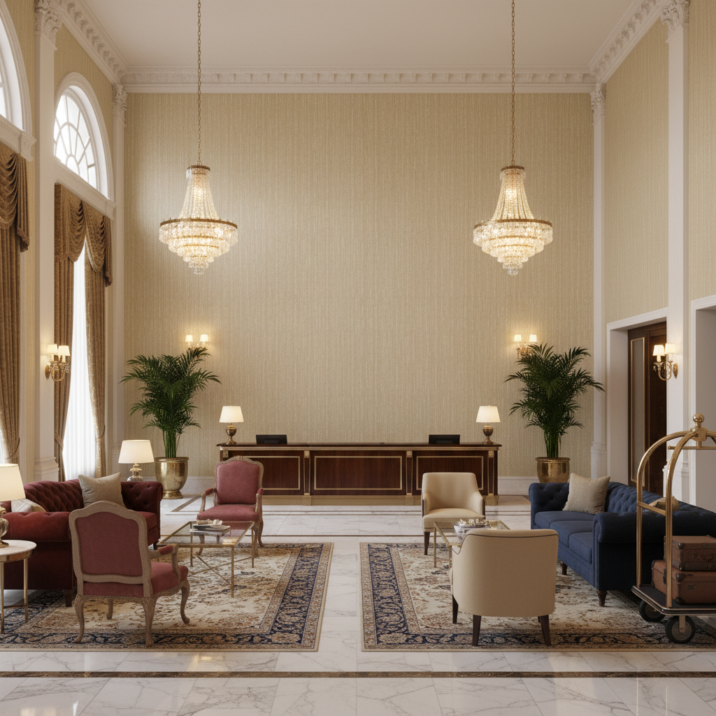 Barnard Type II Vinyl | Hollywood Wallcoverings - Hotel Lobby commercial room setting