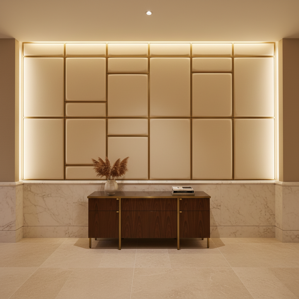 Smooth Pebble Grain Creamy Ivory Upholstered Wall Panel | Architectural Fabrics