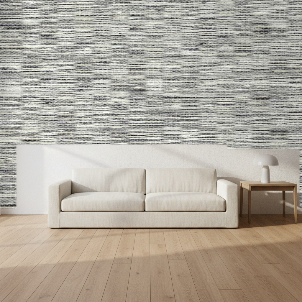 Nantucket Grasscloth Heathered Black Wallcovering | Phillipe Romano room setting