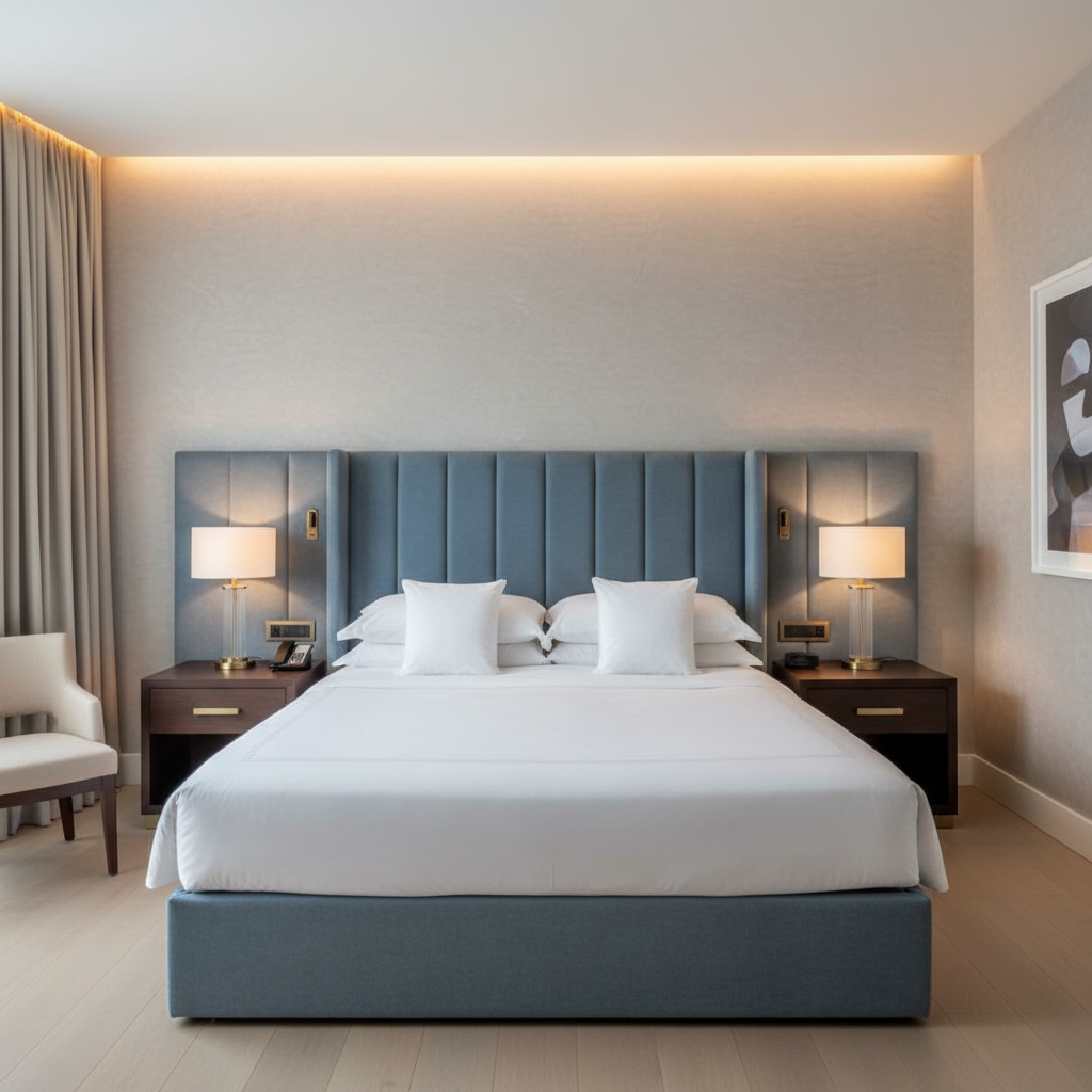 Smooth Pebble Grain Dusty Blue Upholstered Headboard | Architectural Fabrics
