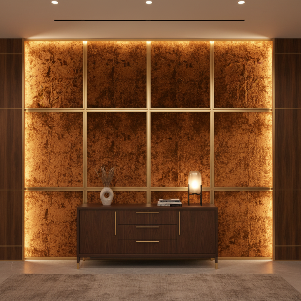 Crushed Velvet Texture Burnished Bronze Upholstered Wall Panel | Architectural Fabrics