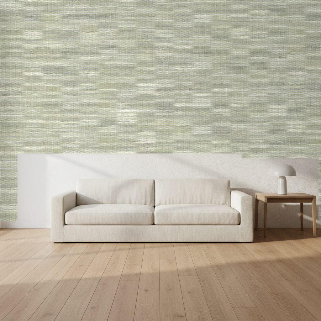 Nantucket Grasscloth Silver Green Wallcovering | Phillipe Romano room setting