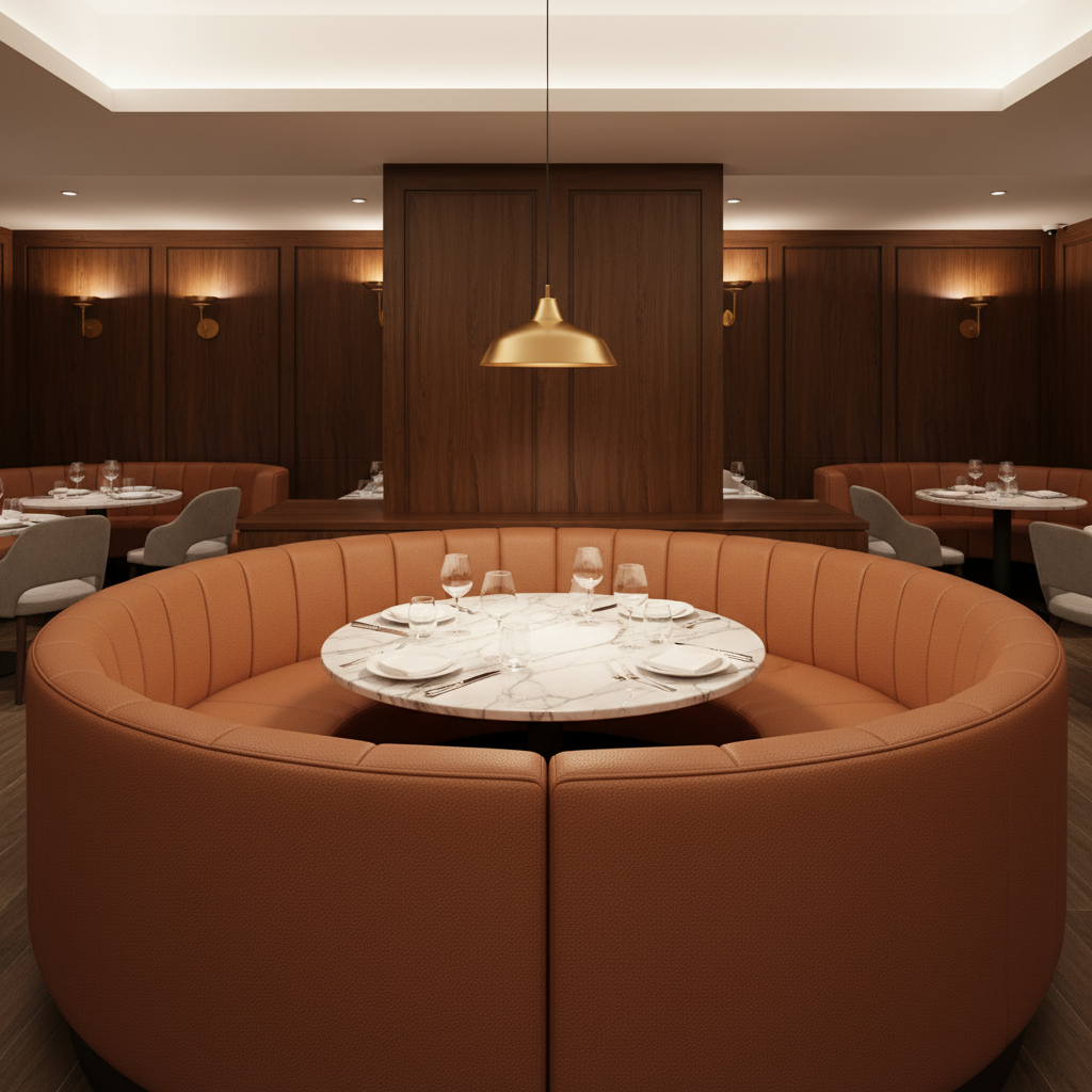 Algiers - Terracotta Performance Vinyl Upholstered Banquette | Architectural Fabrics