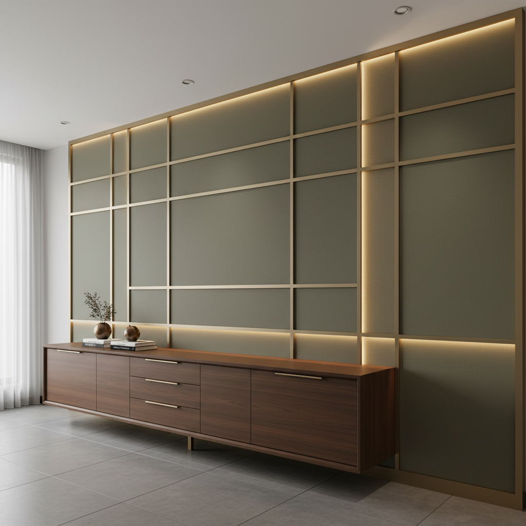 Smooth Pebble Grain Muted Olive Upholstered Wall Panel | Architectural Fabrics
