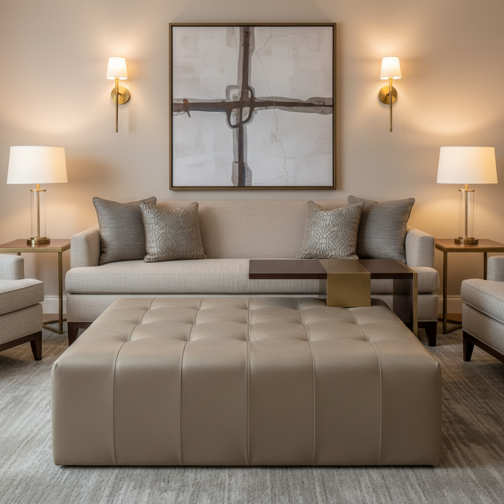 Algiers - Taupe Performance Vinyl Upholstered Ottoman | Architectural Fabrics