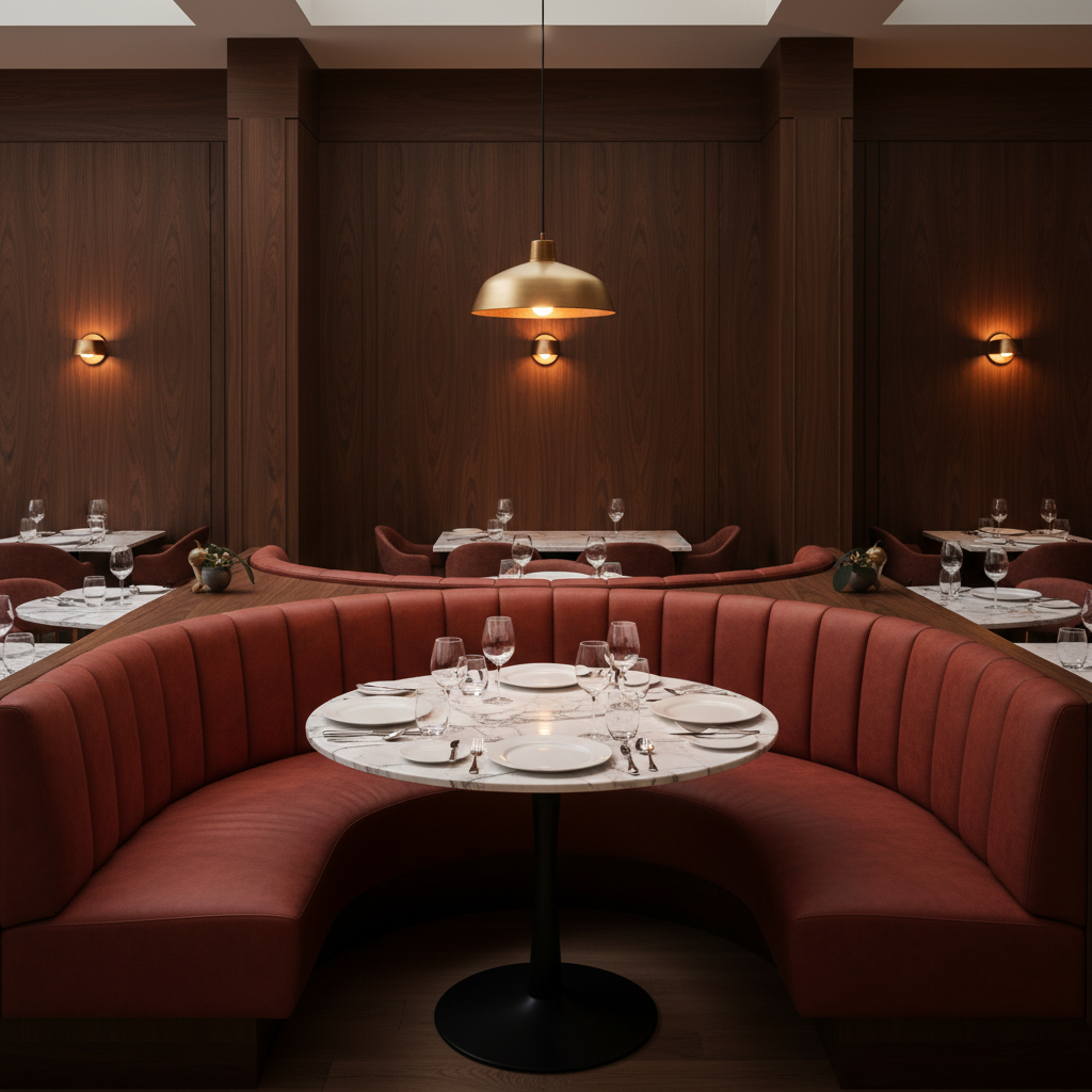 Smooth Solid Color Rustic Sienna Upholstered Banquette | Architectural Fabrics