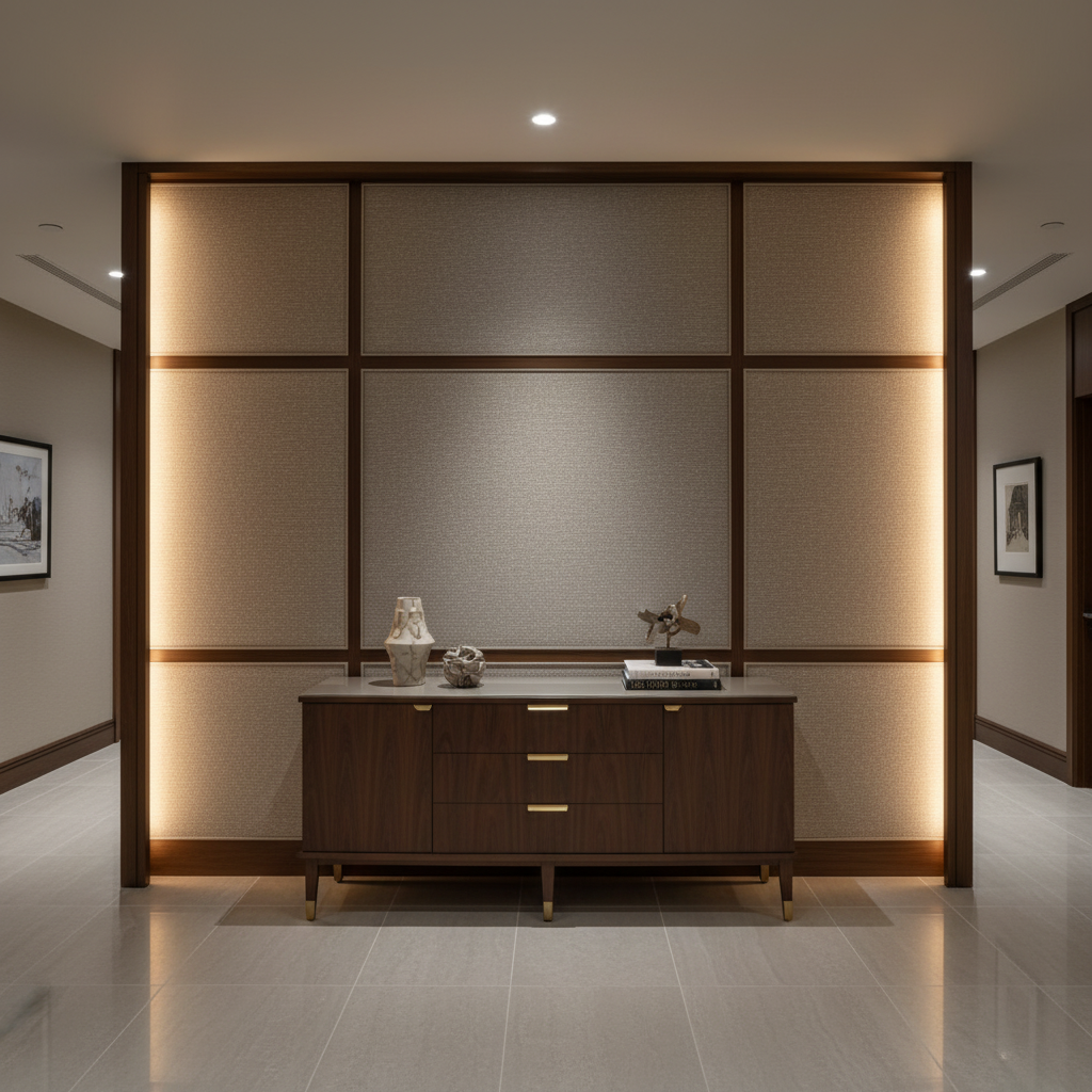 Fine Woven Texture Silver Taupe Upholstered Wall Panel | Architectural Fabrics