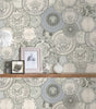 Metallic Versace Wallcovering With Medal Motif - Grey, White Wallcovering | Versace