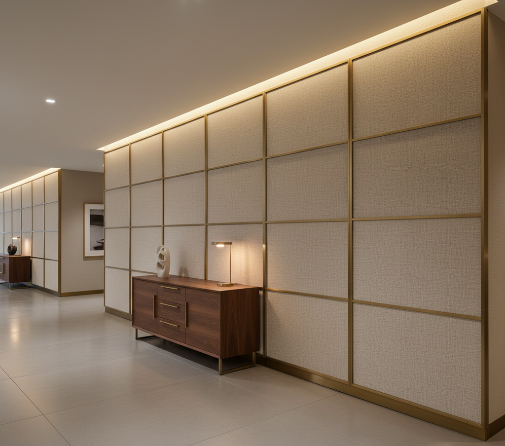 BEVERLY - Oatmeal Tweed Blackout Drapery Upholstered Wall Panel | Architectural Fabrics