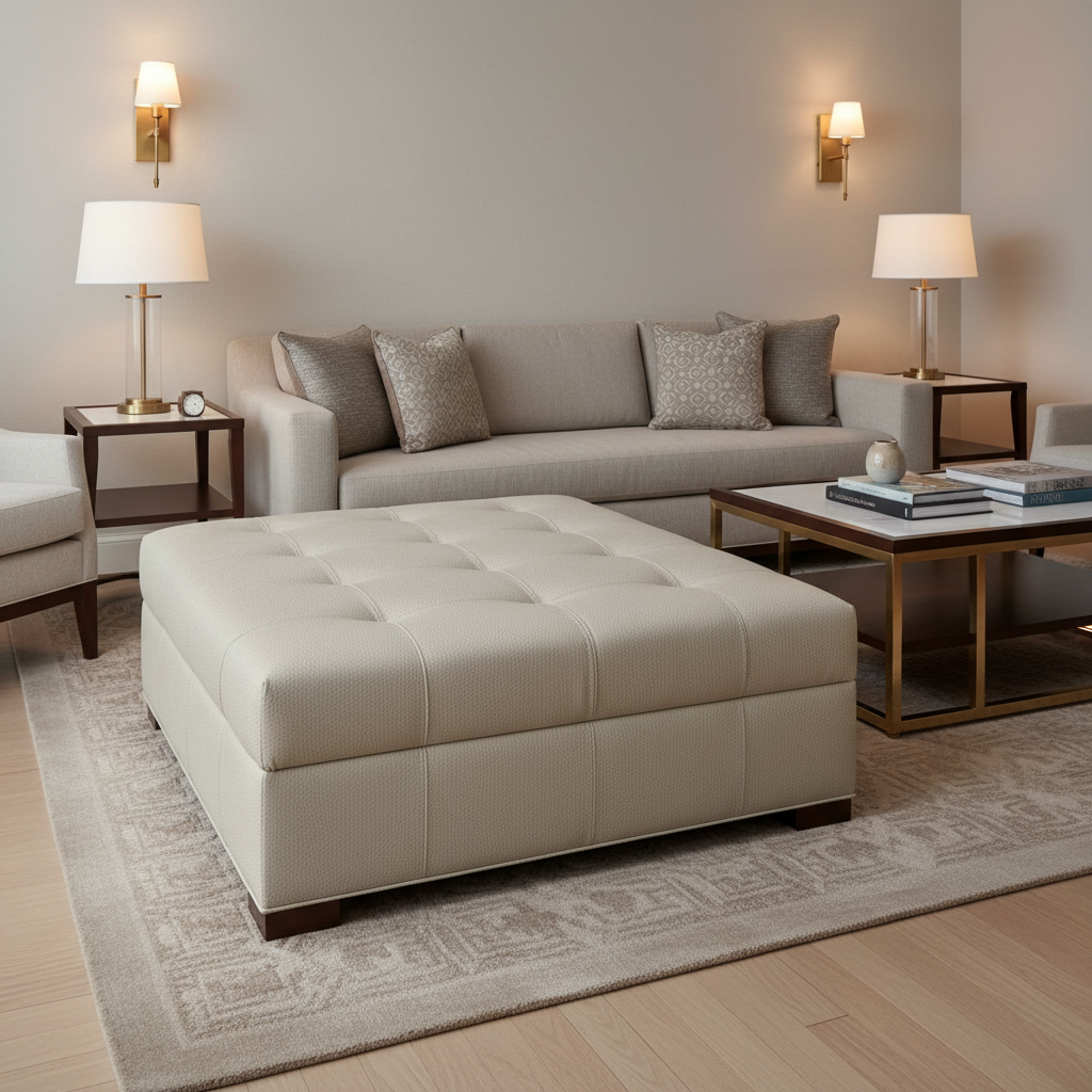 Algiers - Limestone Performance Vinyl Upholstered Ottoman | Architectural Fabrics