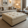 Woven Basketweave Texture Natural Linen Upholstered Ottoman | Architectural Fabrics