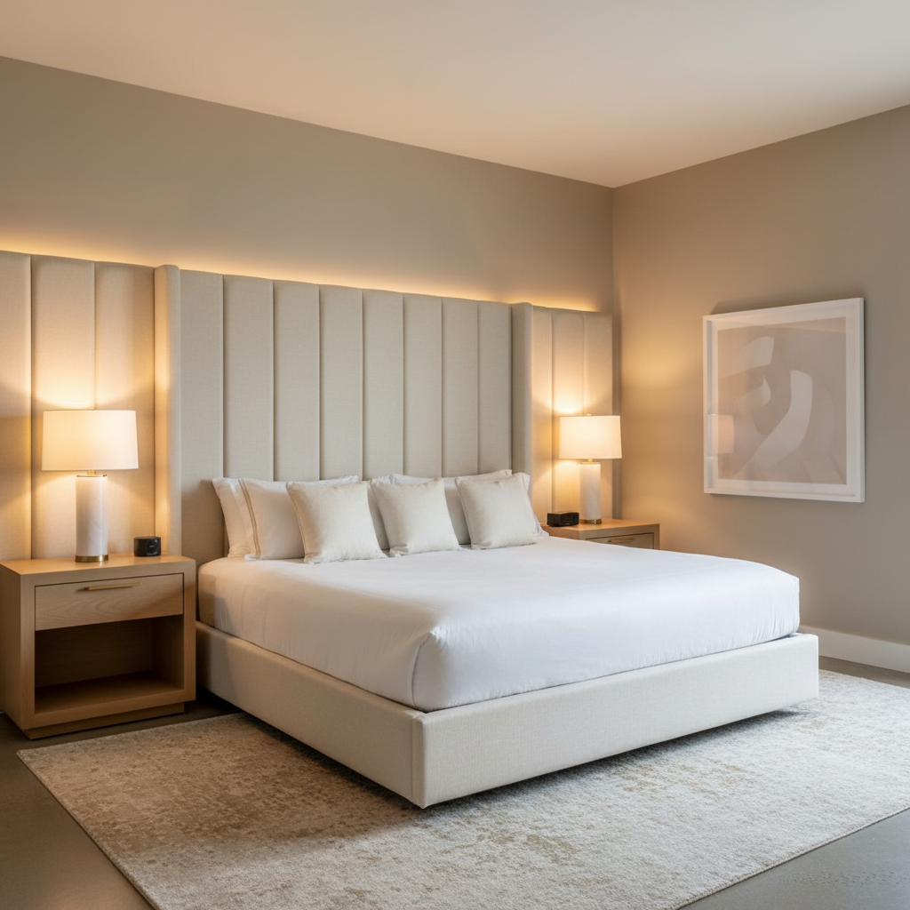 Fine Pebble Grain Creamy Ivory Upholstered Headboard | Architectural Fabrics