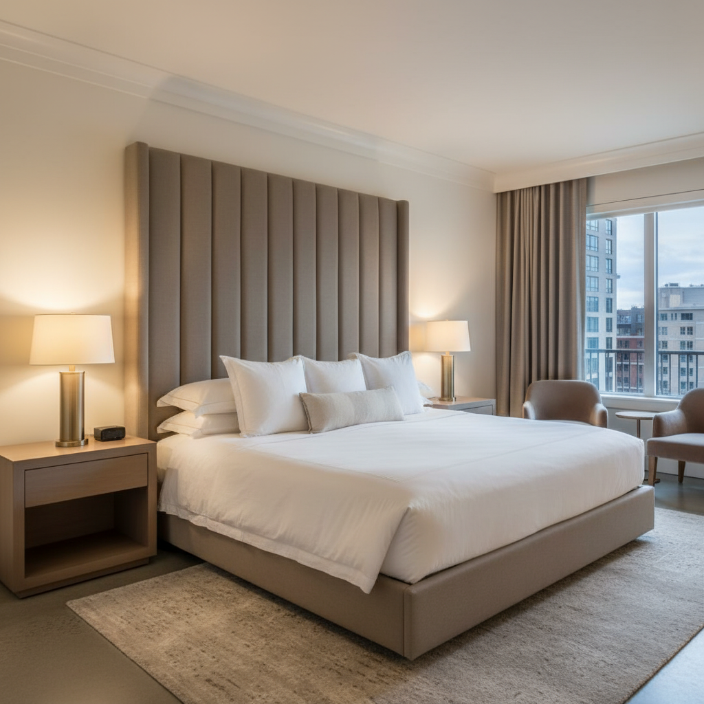 Subtle Woven Texture Soft Taupe Upholstered Headboard | Architectural Fabrics