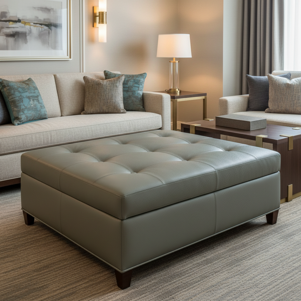 Turquoise Bay - Spruce Upholstered Ottoman | Architectural Fabrics