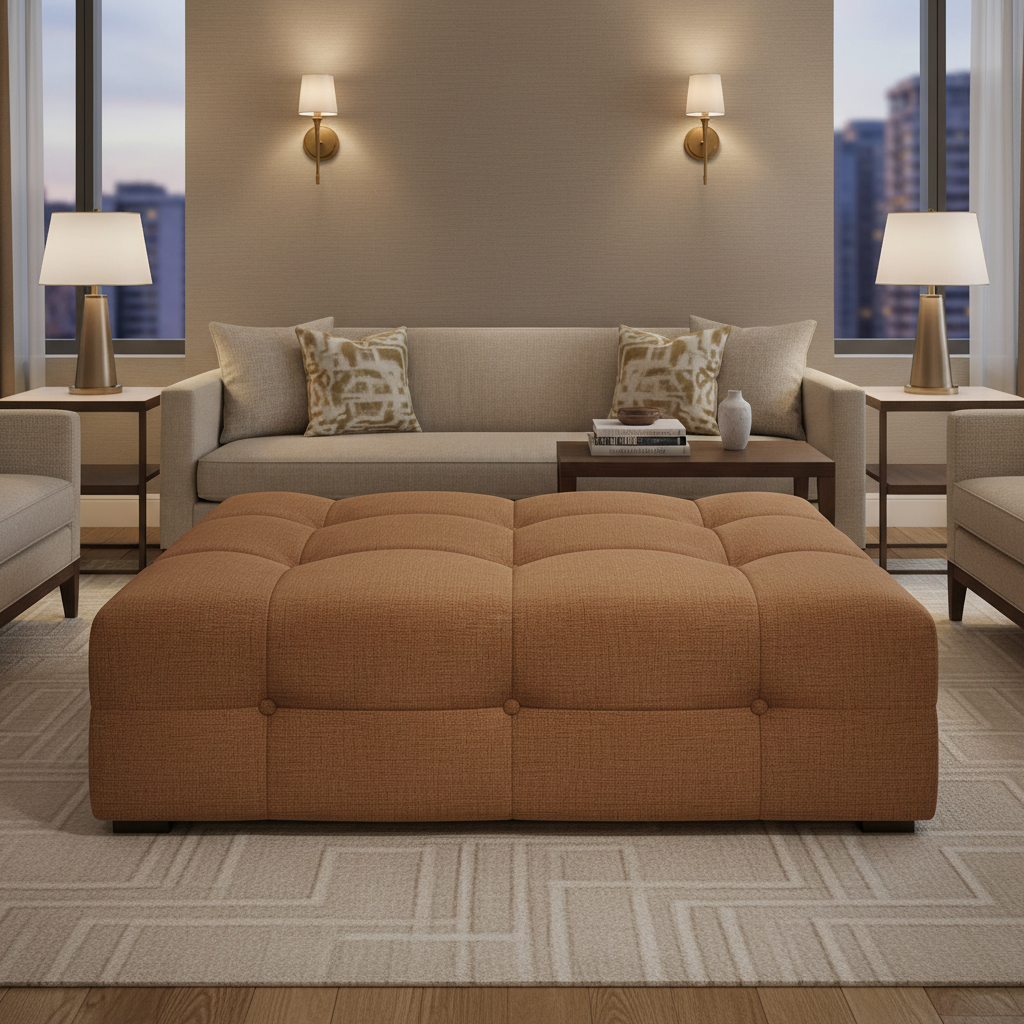 Subtle Woven Texture Russet Brown Upholstered Ottoman | Architectural Fabrics