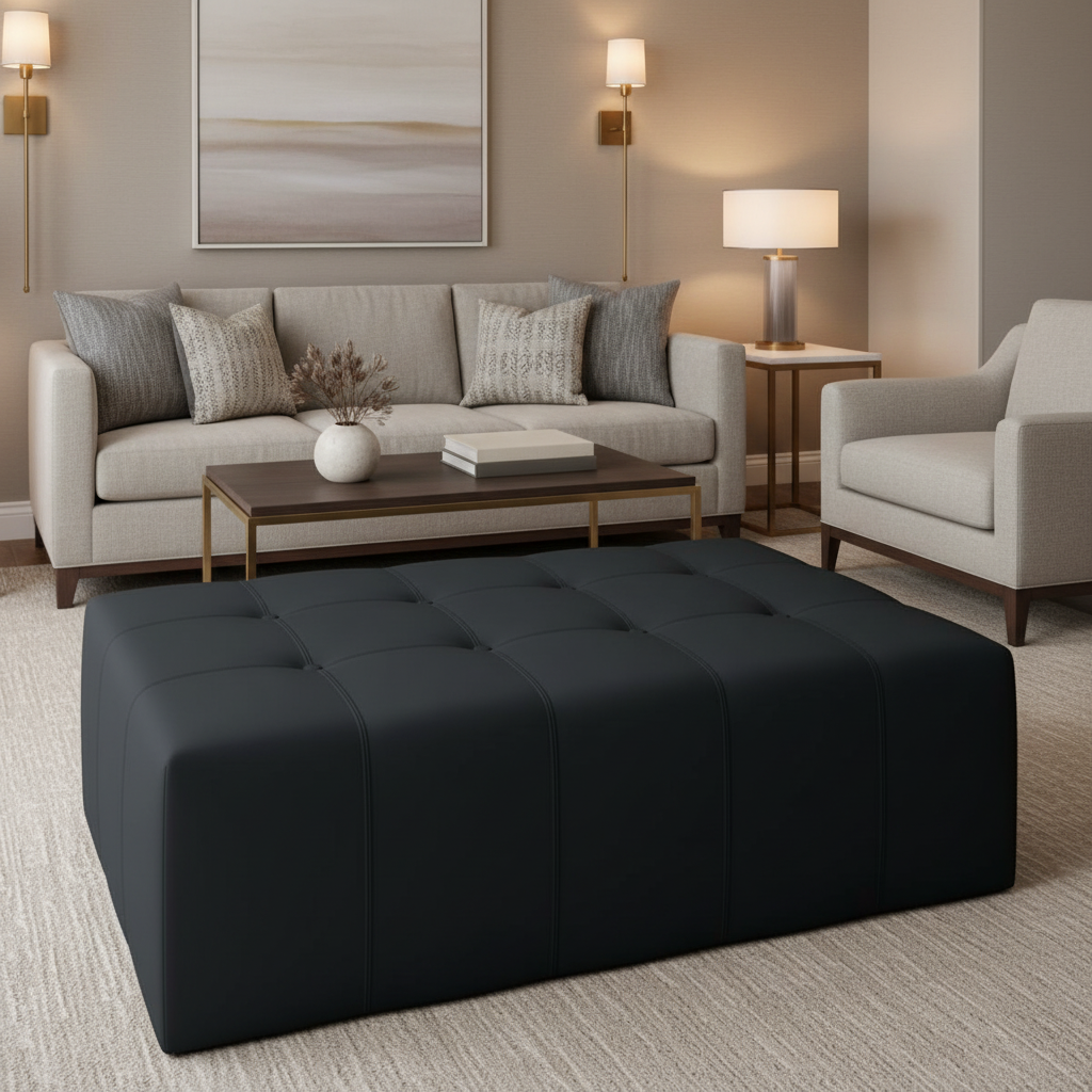 Maya Riviera - Ebony Upholstered Ottoman | Architectural Fabrics