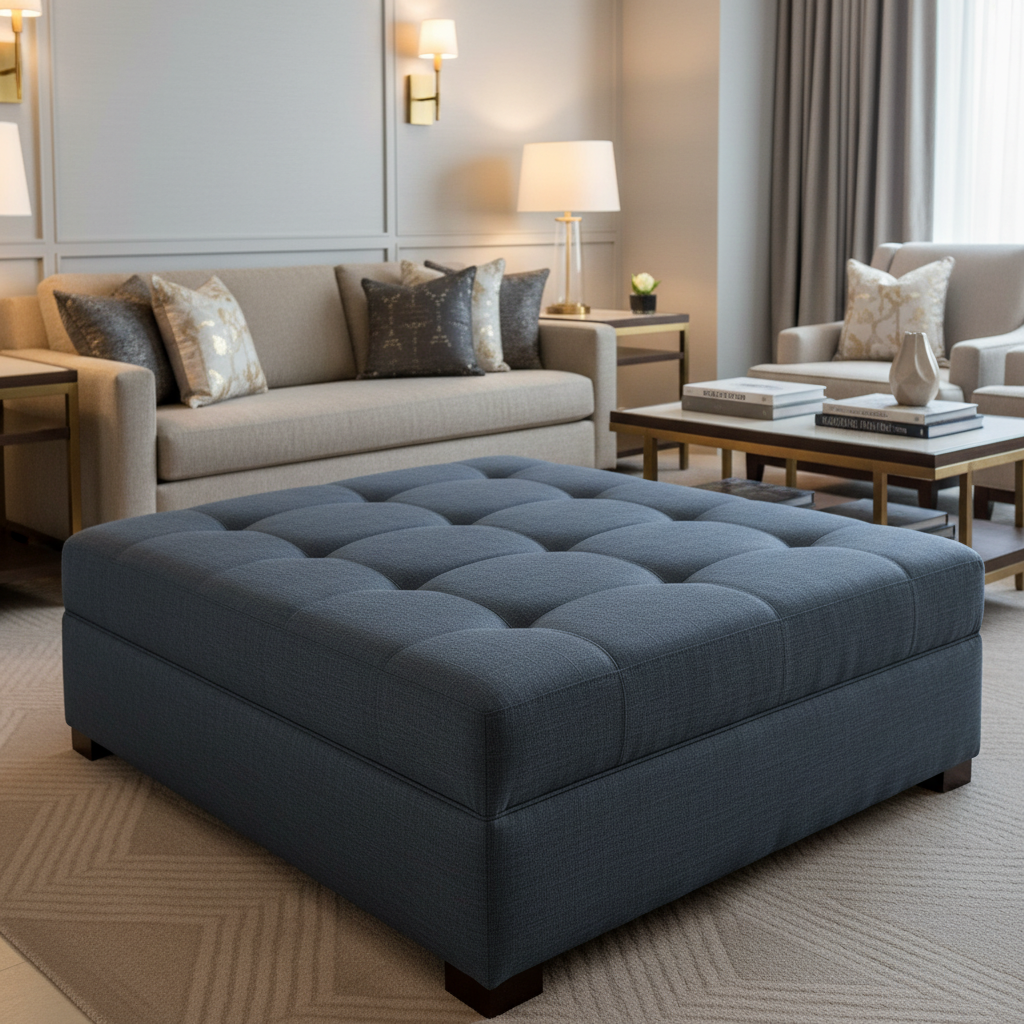 Linen Island - Storm Upholstered Ottoman | Architectural Fabrics