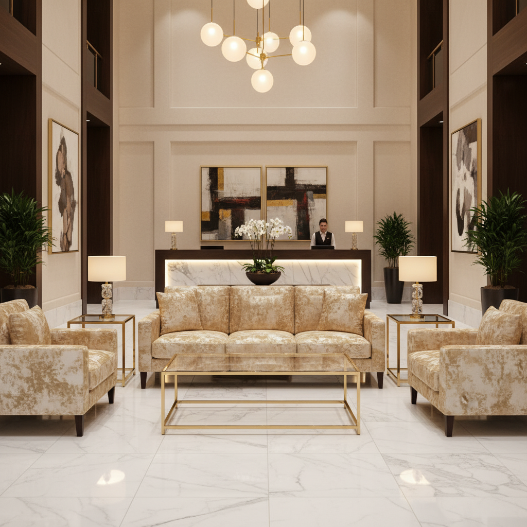 Crushed Velvet Texture Pale Champagne Upholstered Sofa | Architectural Fabrics