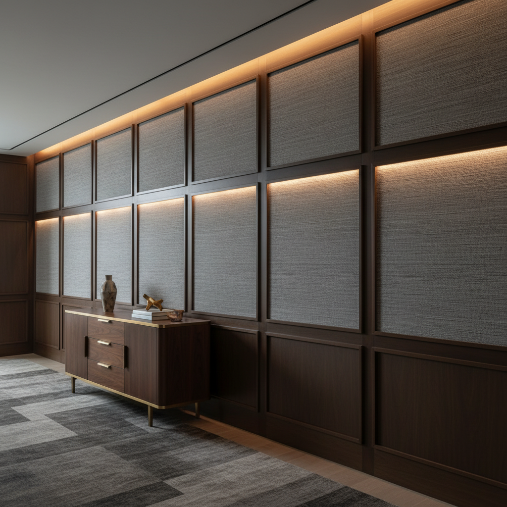 Fine Woven Texture Misty Gray Upholstered Wall Panel | Architectural Fabrics