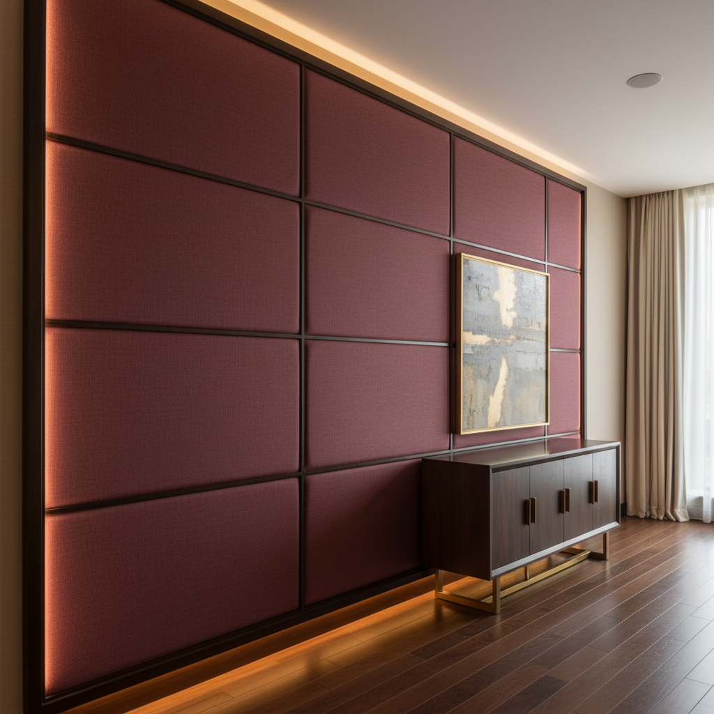 Smooth Velvet Texture Deep Burgundy Upholstered Wall Panel | Architectural Fabrics