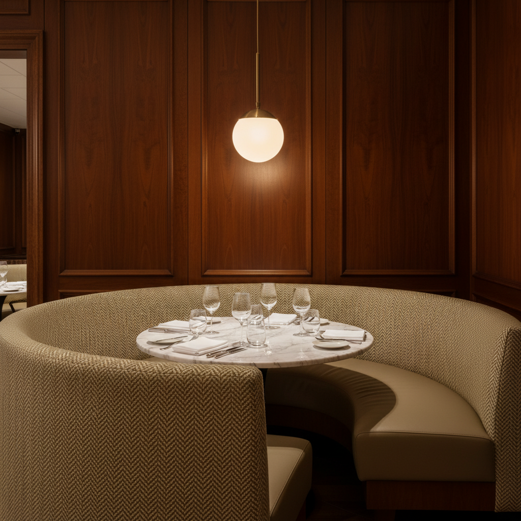 Woven Chevron Pattern Olive Gold Upholstered Banquette | Architectural Fabrics