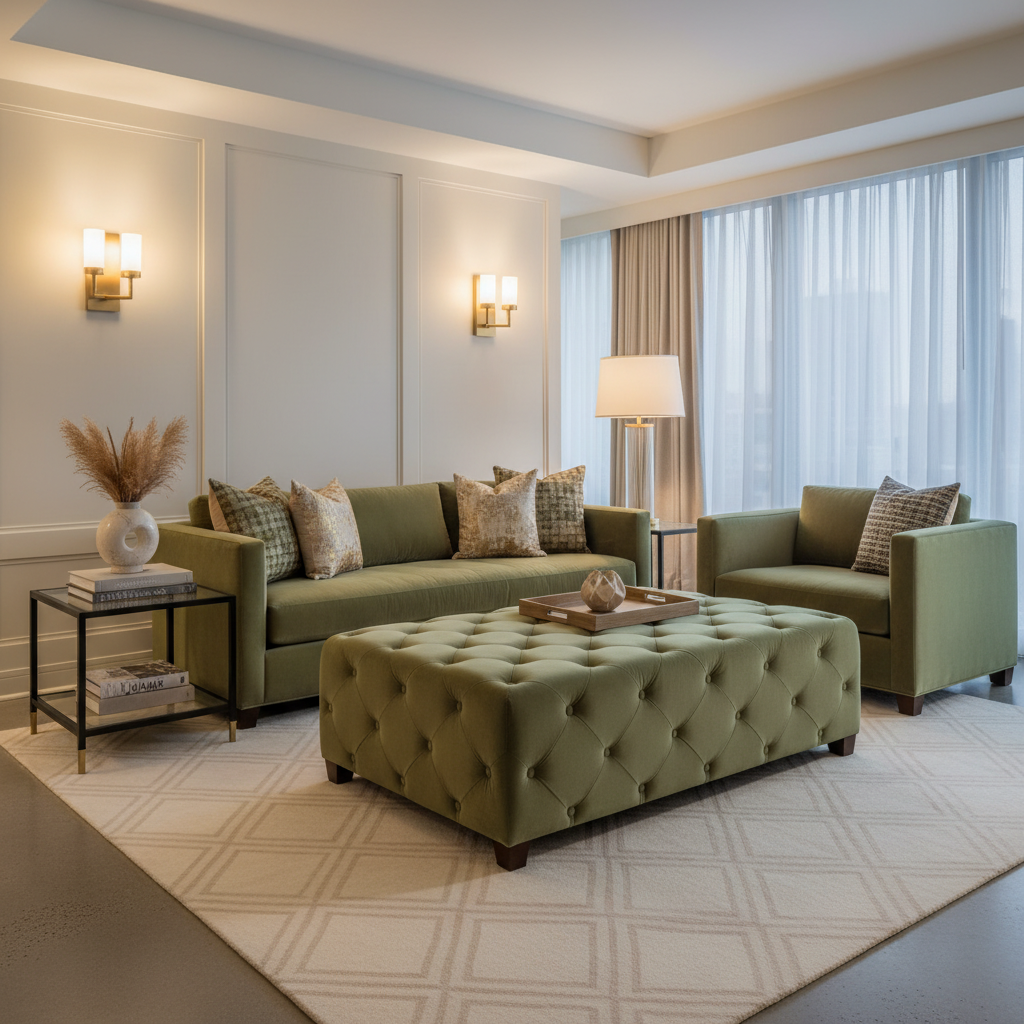 Bedford Basil Upholstered Ottoman | Architectural Fabrics