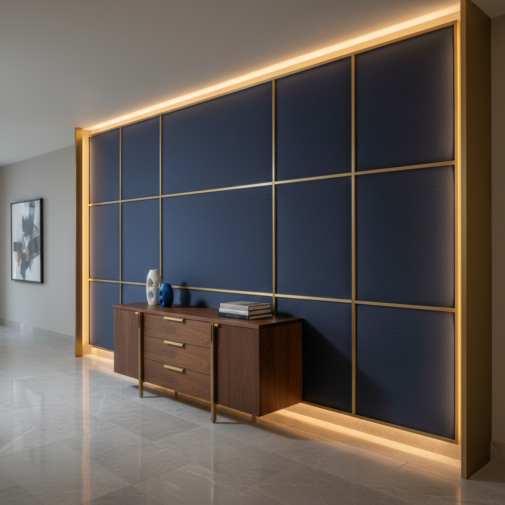 Subtle Velvet Texture Deep Indigo Upholstered Wall Panel | Architectural Fabrics