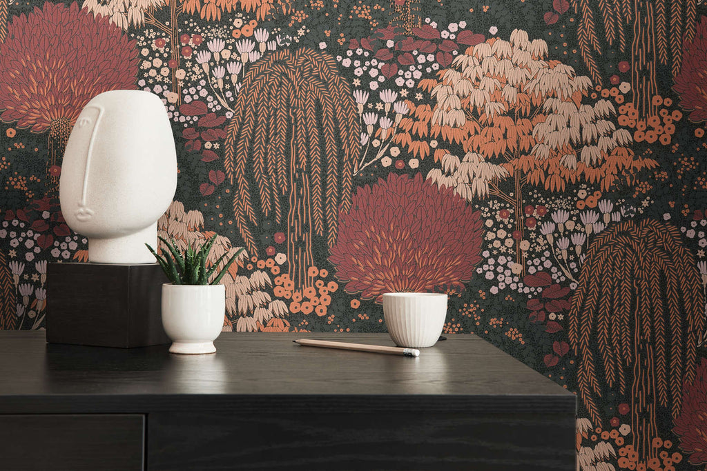 Famous Garden Black, Cream, Orange, Pink, Red Wallcovering | AS Creation