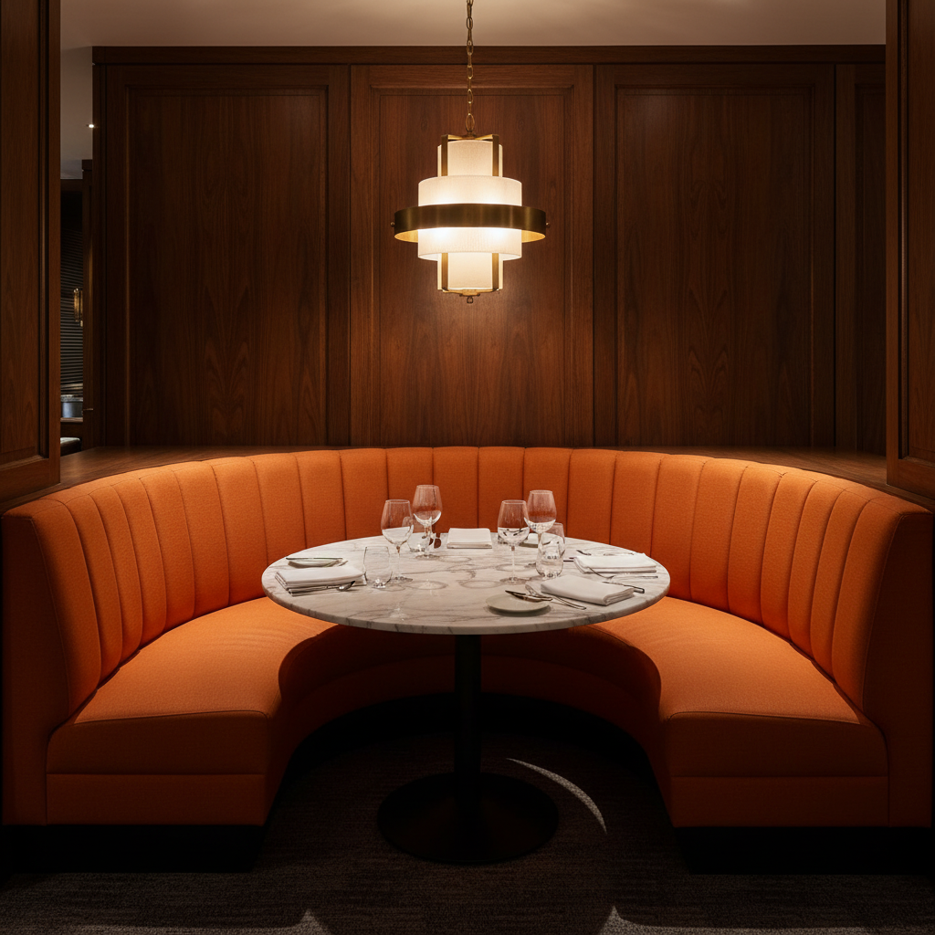 Soper Hole - Orange Upholstered Banquette | Architectural Fabrics