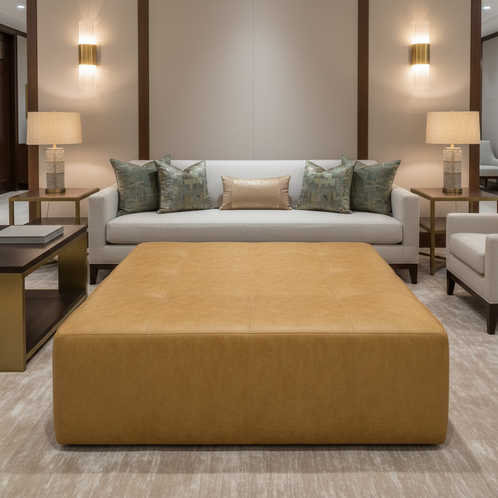 Smooth Pebble Grain Goldenrod Tan Upholstered Ottoman | Architectural Fabrics