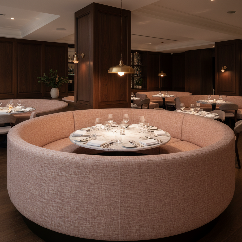 Woven Linen Texture Rose Quartz Upholstered Banquette | Architectural Fabrics
