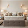 Subtle Linen Weave Smoked Taupe Upholstered Ottoman | Architectural Fabrics