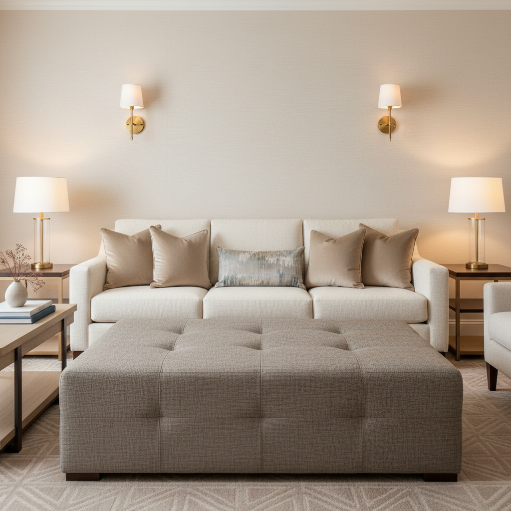Subtle Linen Weave Smoked Taupe Upholstered Ottoman | Architectural Fabrics
