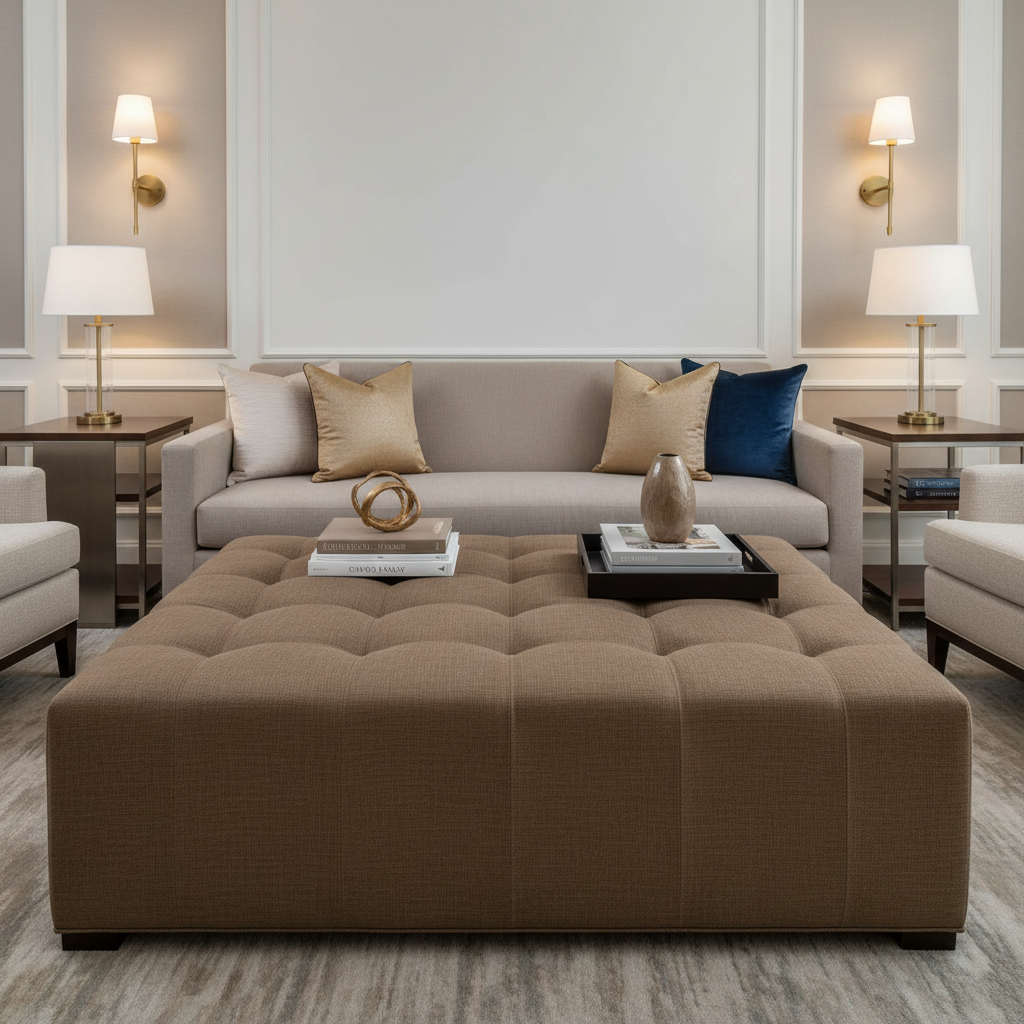 Fine Woven Texture Cocoa Bean Upholstered Ottoman | Architectural Fabrics