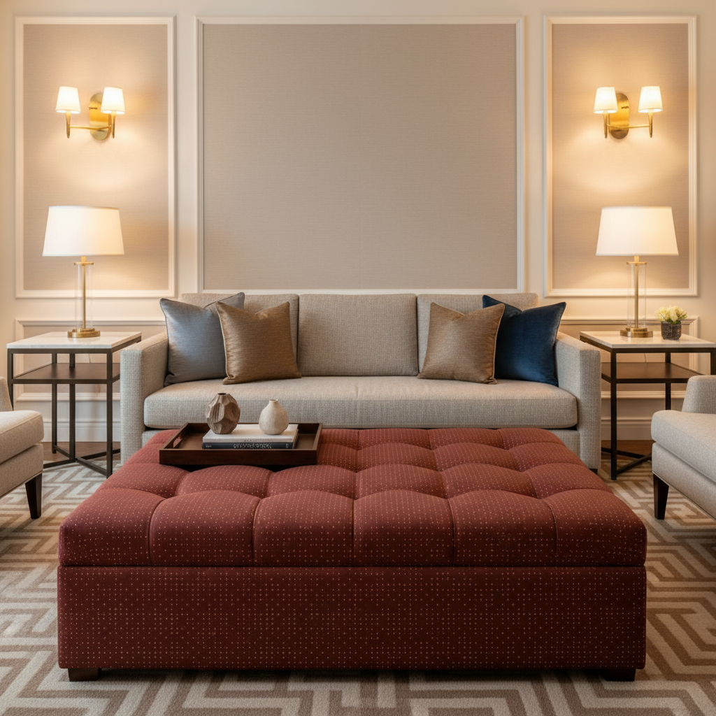 Analog - Garnet Etched Polyurethane Upholstered Ottoman | Architectural Fabrics