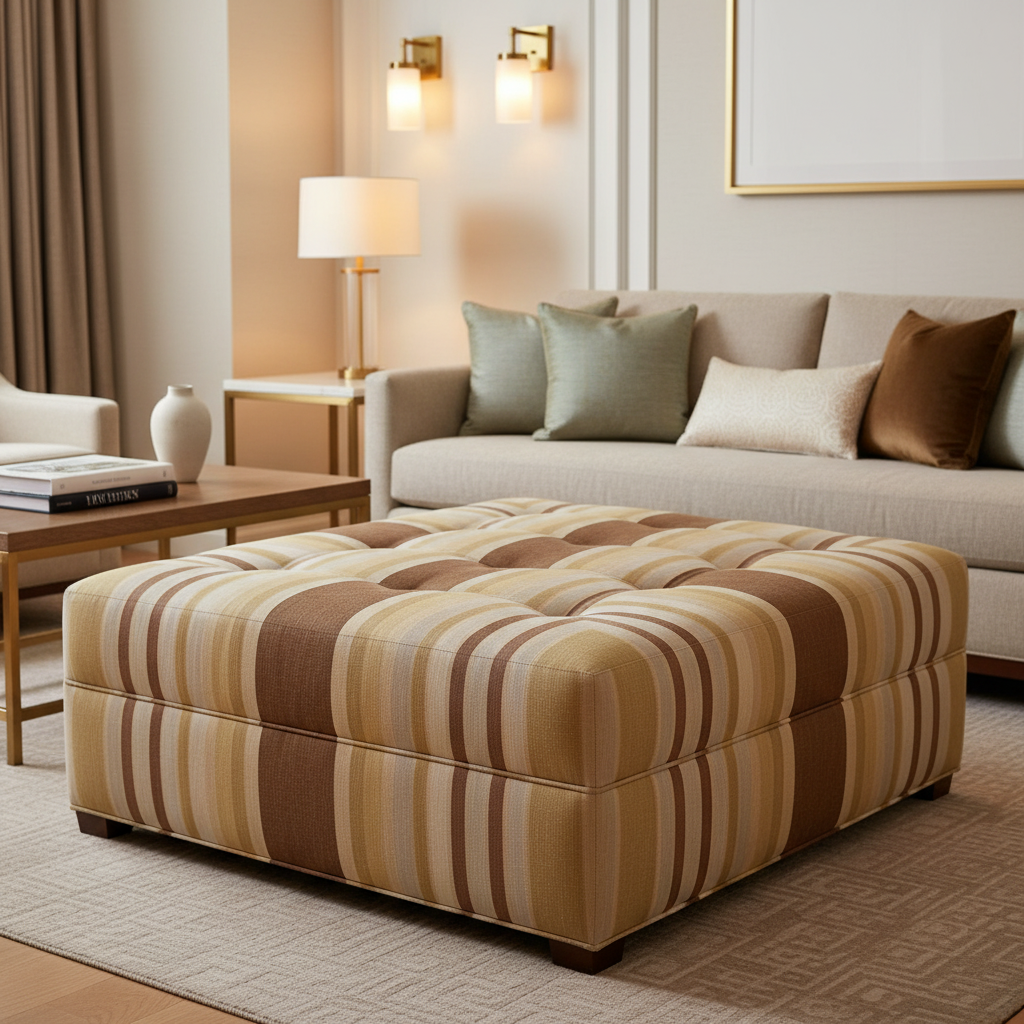 Sugar Mill Stripe - Moonbeam Upholstered Ottoman | Architectural Fabrics