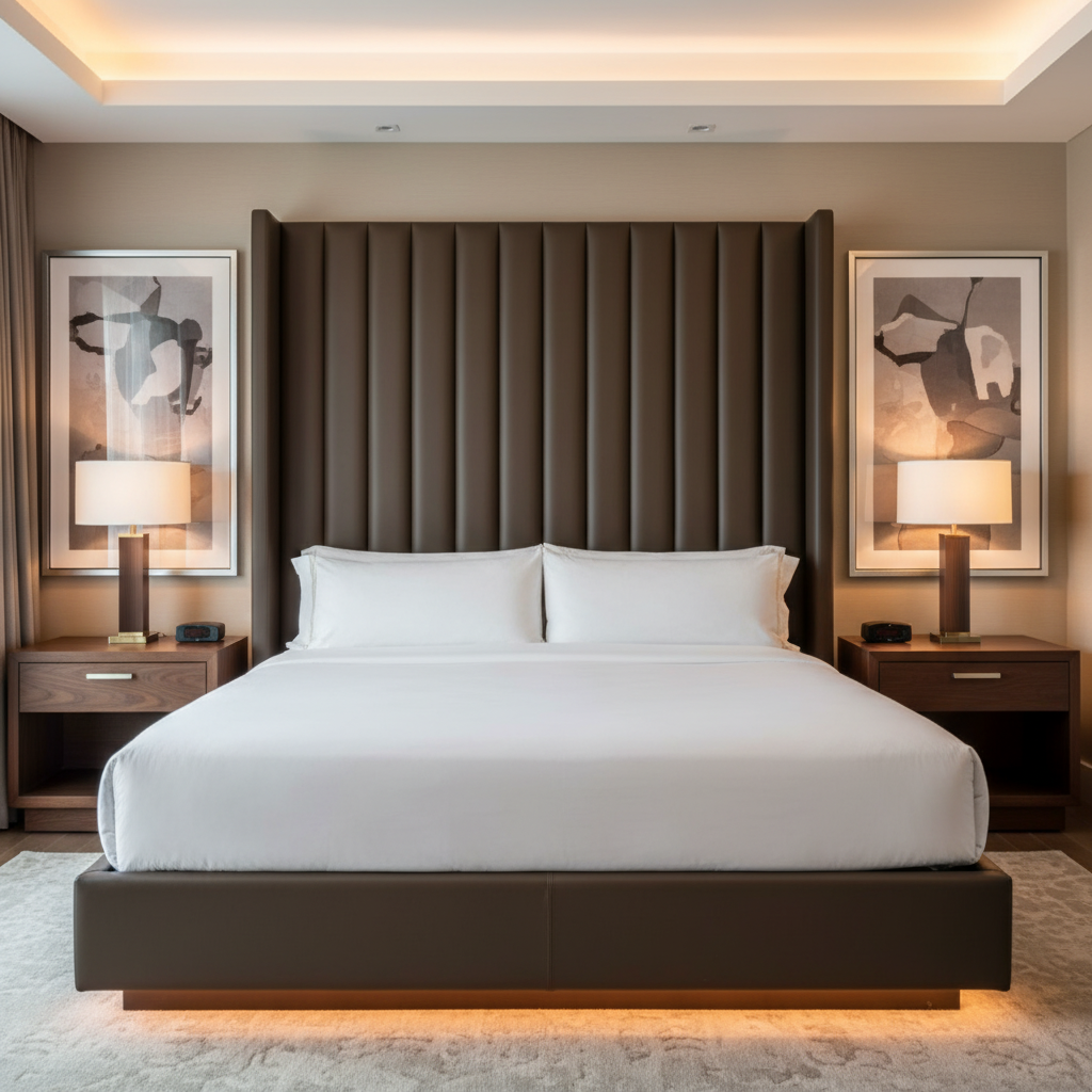 Smooth Pebble Grain Rich Umber Upholstered Headboard | Architectural Fabrics