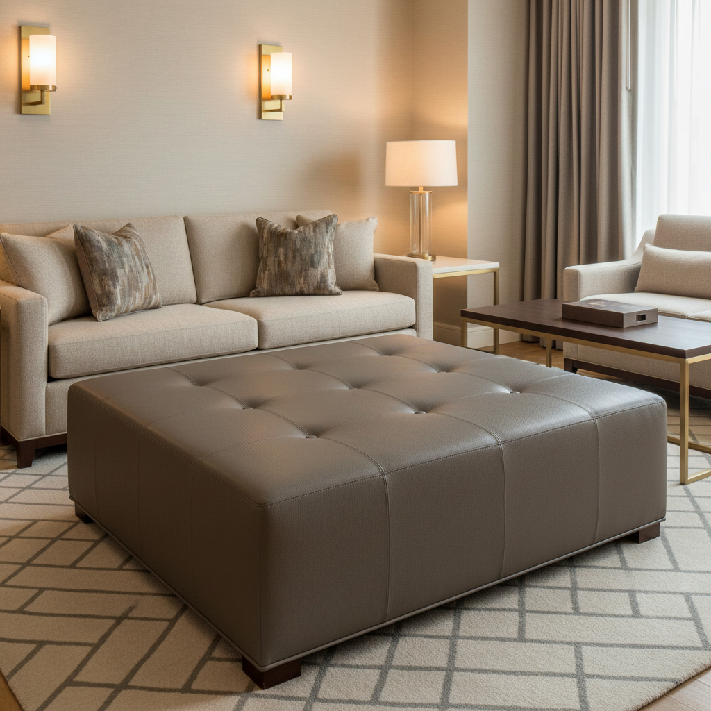 Fine Pebble Grain Dark Taupe Upholstered Ottoman | Architectural Fabrics