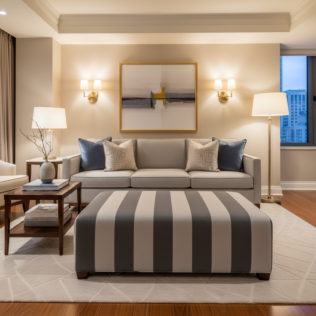 Bedford Cream Upholstered Ottoman | Architectural Fabrics