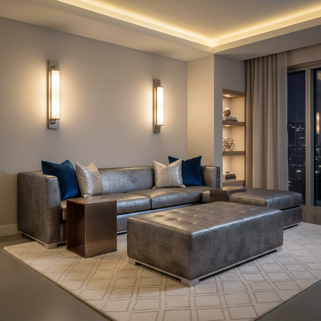 Hillsville Smoke Upholstered Ottoman | Architectural Fabrics