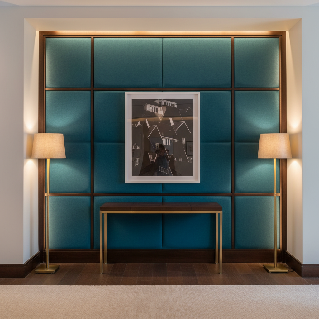 Fine Pebble Grain Teal Depths Upholstered Wall Panel | Architectural Fabrics