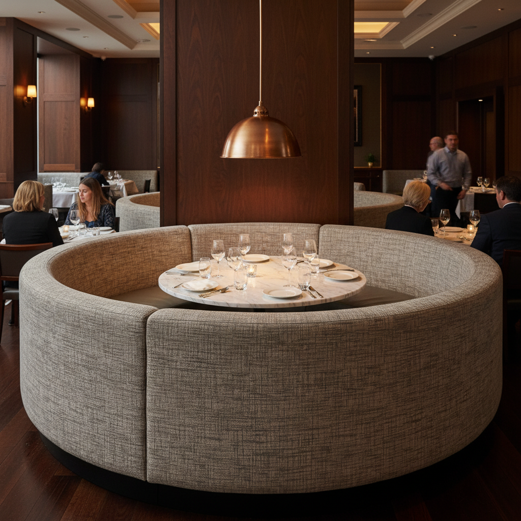 Woven Linear Texture Silver Taupe Upholstered Banquette | Architectural Fabrics