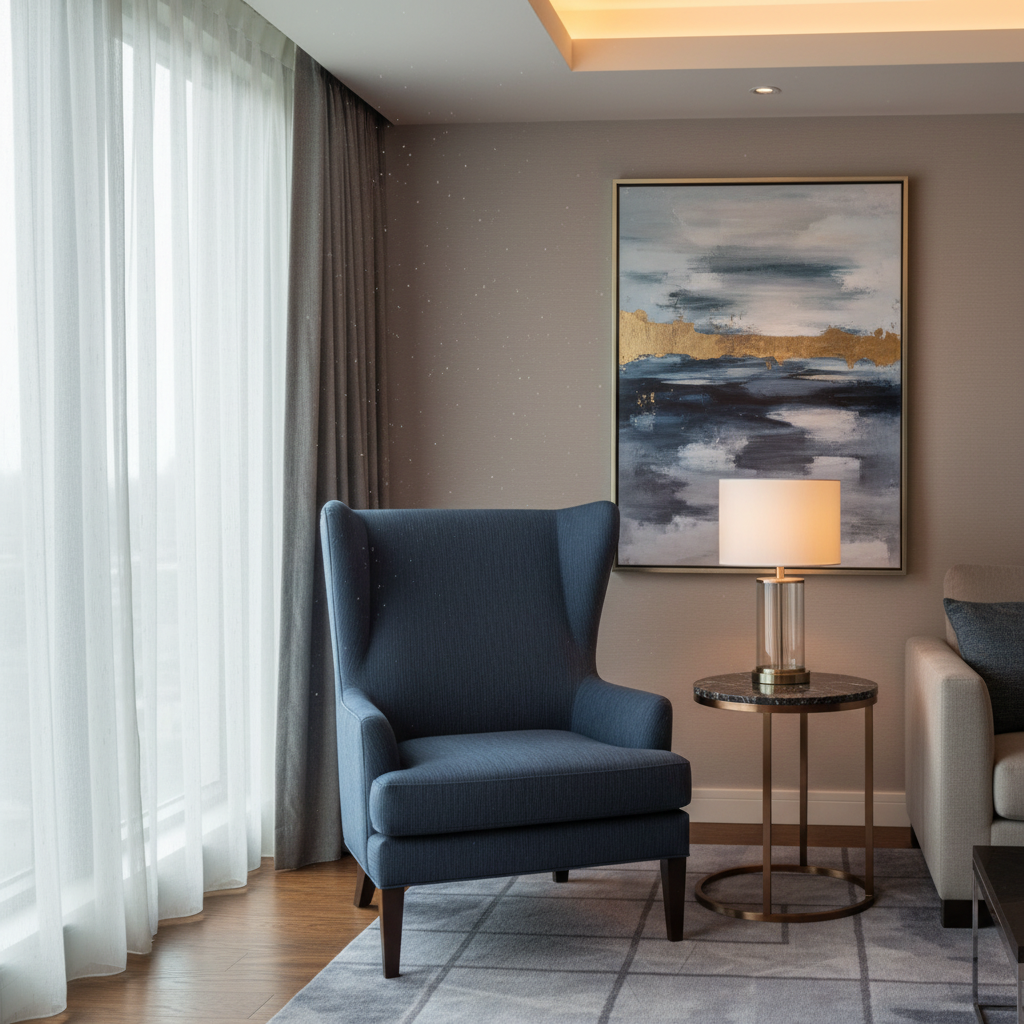 Fine Vertical Texture Deep Indigo Upholstered Chair | Architectural Fabrics