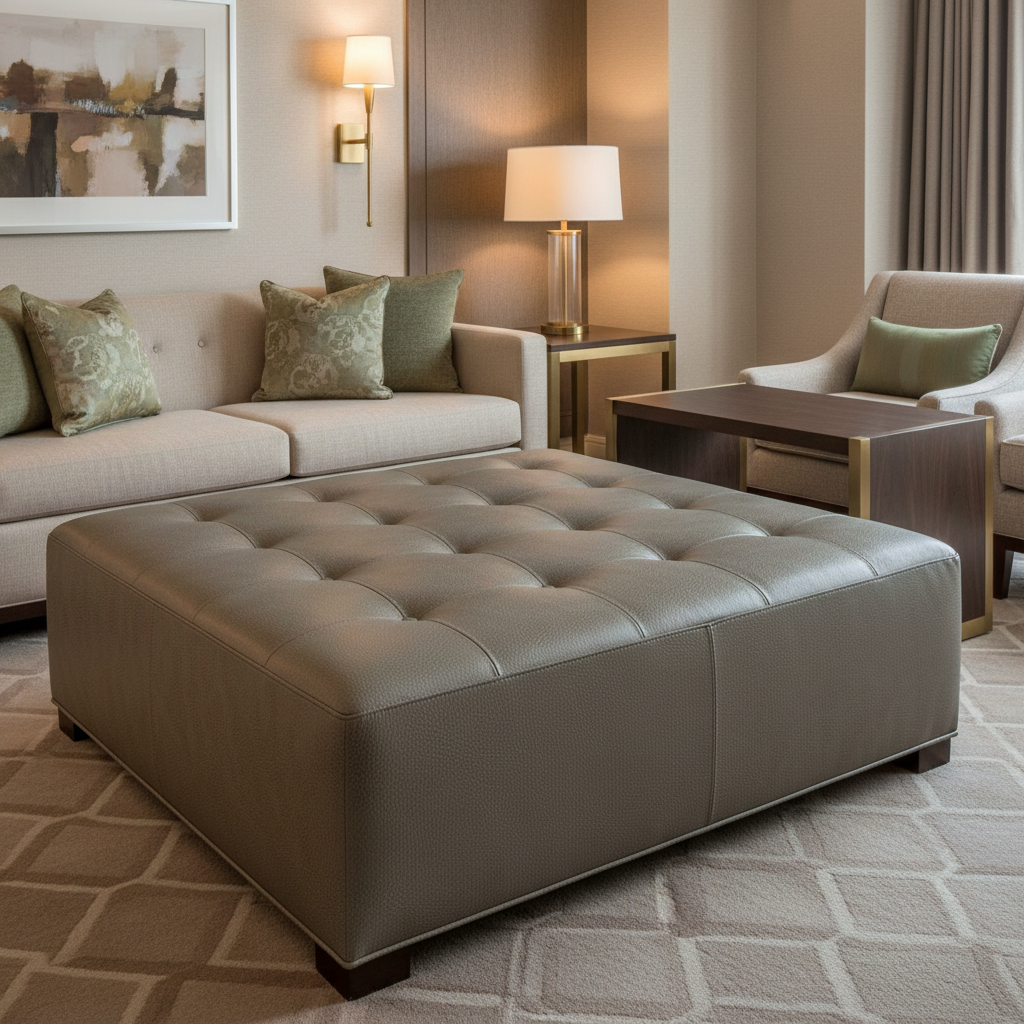 Algiers - Ironwood Performance Vinyl Upholstered Ottoman | Architectural Fabrics