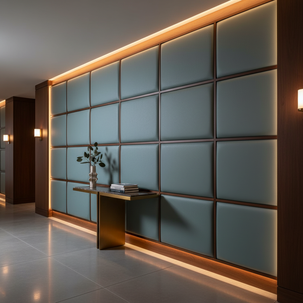 Fine Pebble Grain Dusty Teal Upholstered Wall Panel | Architectural Fabrics