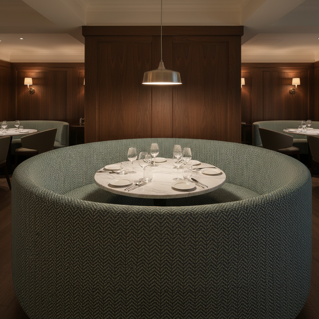 Woven Chevron Pattern Teal Sand Upholstered Banquette | Architectural Fabrics