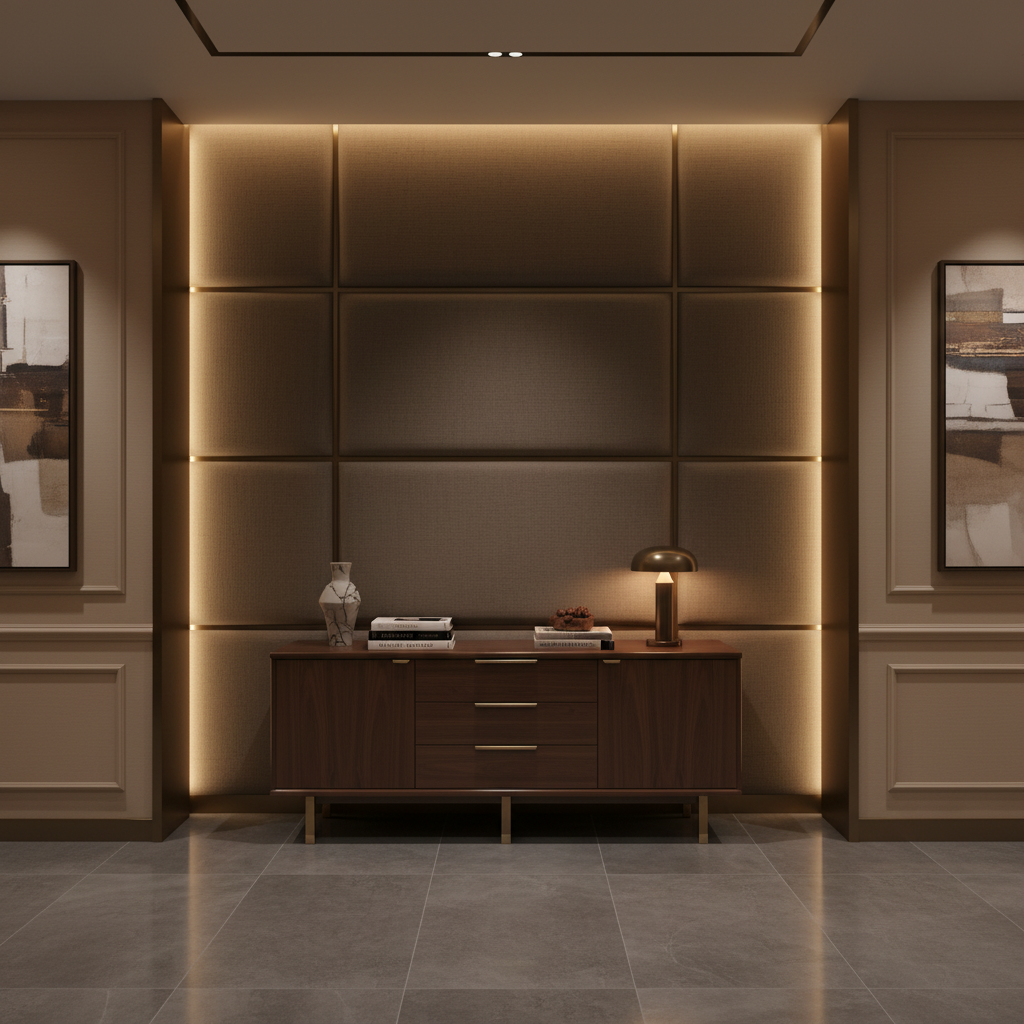 Aspect - Deep Umber Performance Polyurethane Upholstered Wall Panel | Architectural Fabrics